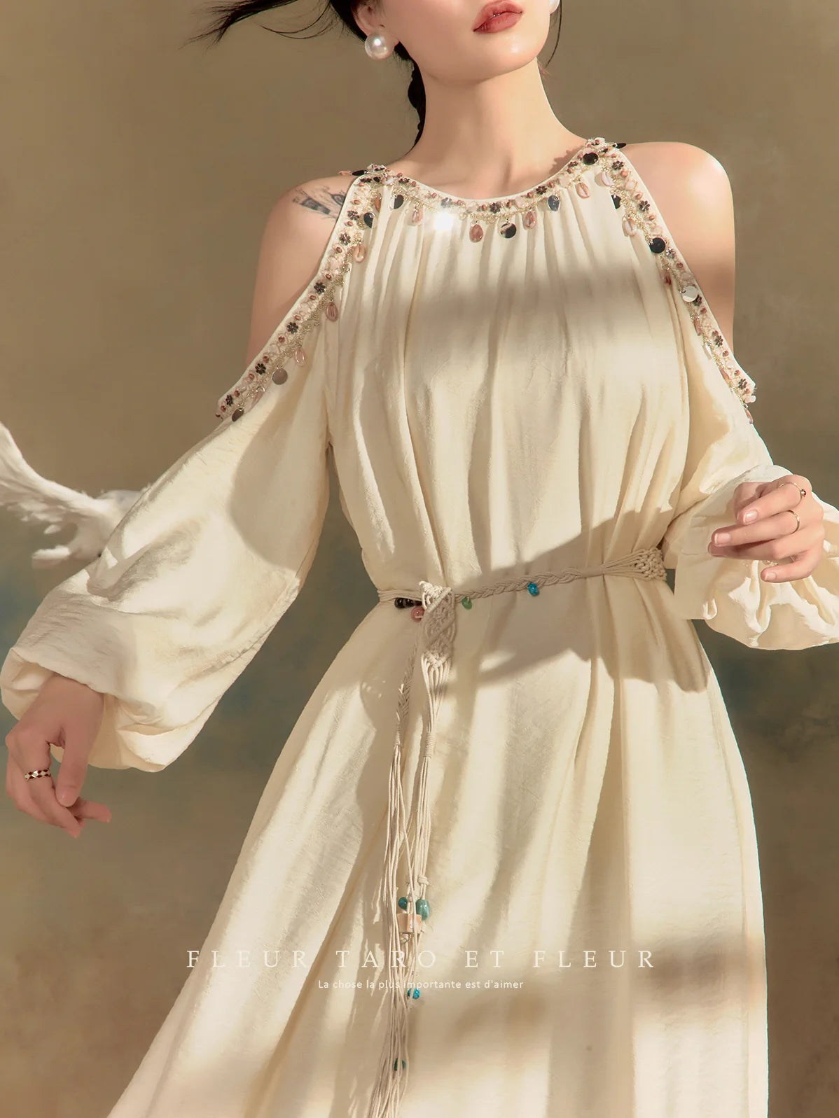 Ethereal Gemstone Cold-Shoulder Dress