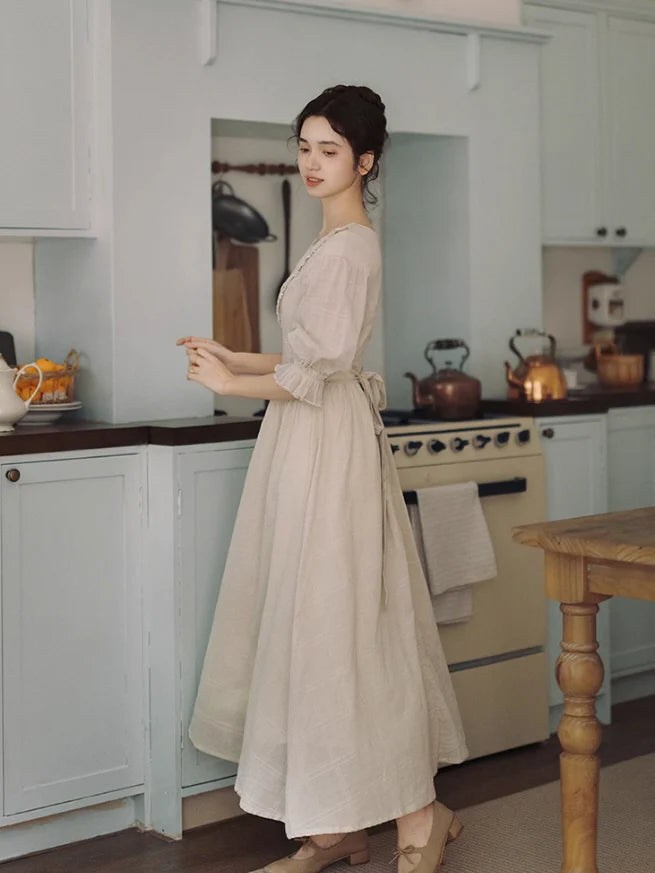 Vintage Embroidered Collar Cotton Dress