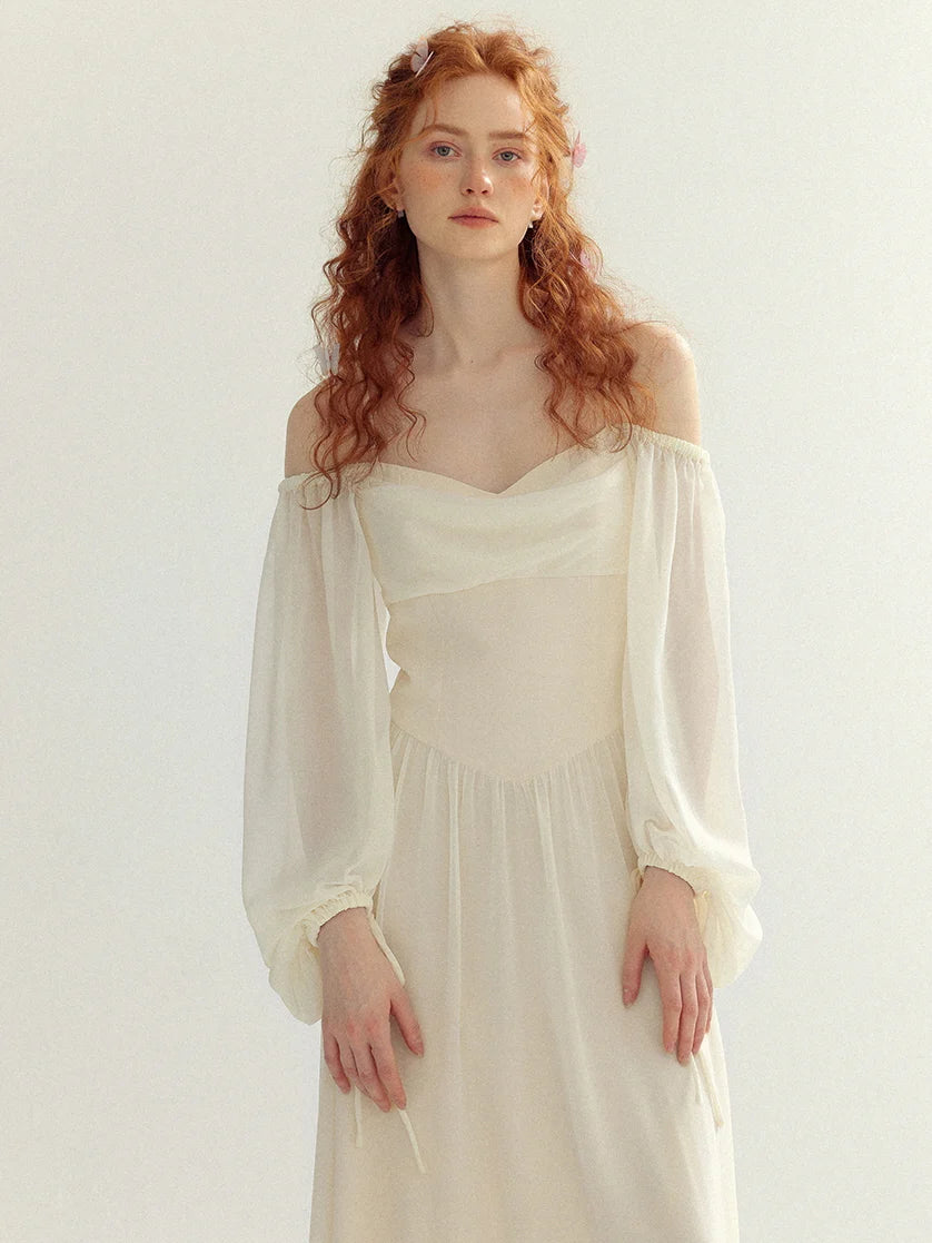 Ethereal Off-Shoulder Chiffon Dress