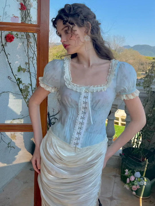 Whimsical Floral Lace-Up Corset Top