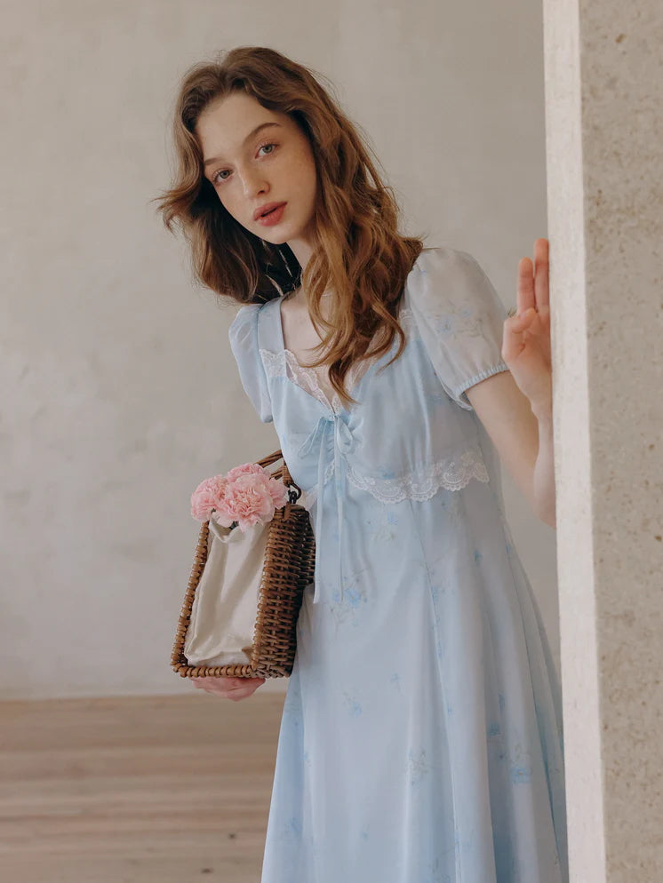 Sky Blue Lace Floral Dress