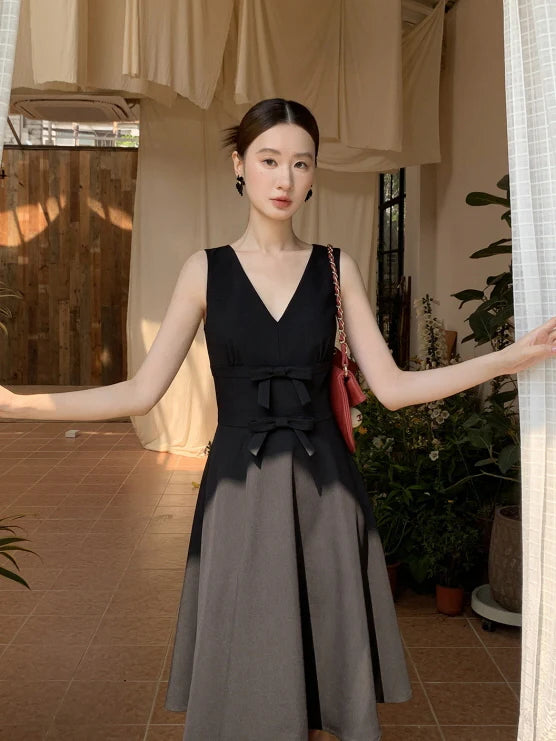 Double Ribbon Waist Classic Flare Dress