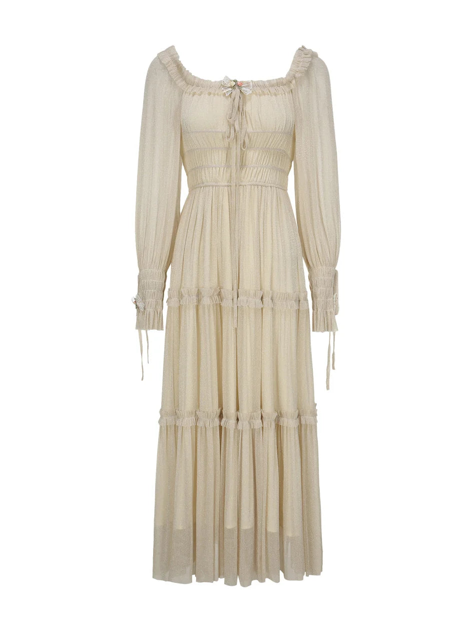 Beige Ruffle Verse Dress