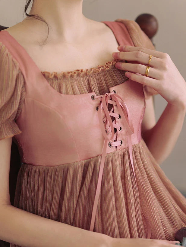 Whispering Rose Lace-Up Vintage Dress