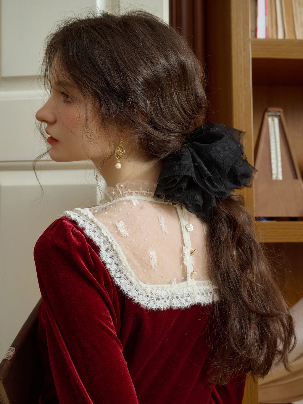 Crimson Dream Velvet Lace Dress