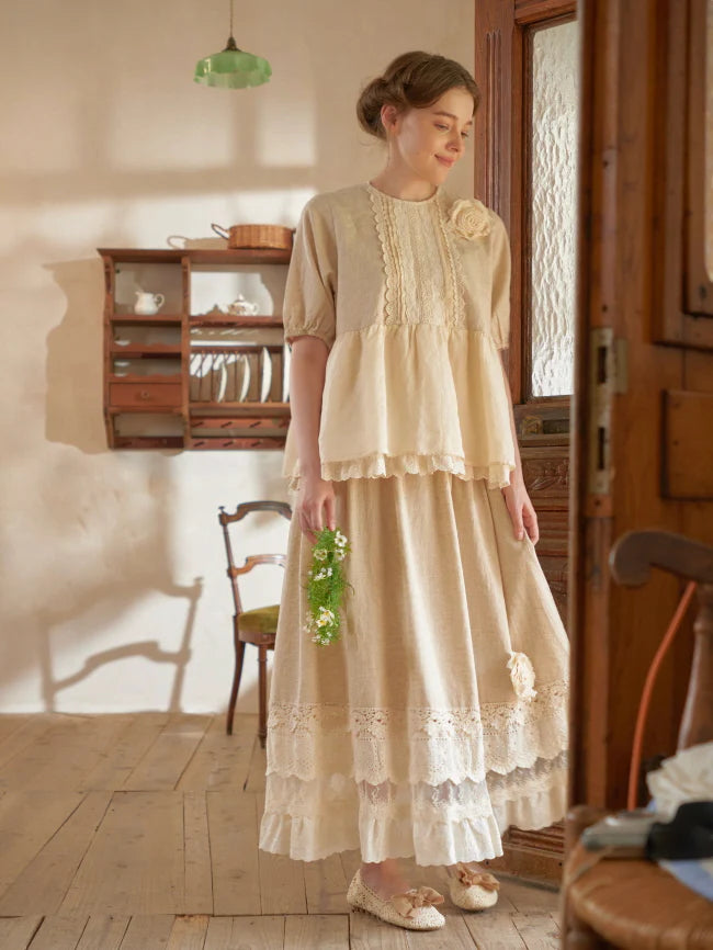 Linen Lace Garden Blouse and Skirt