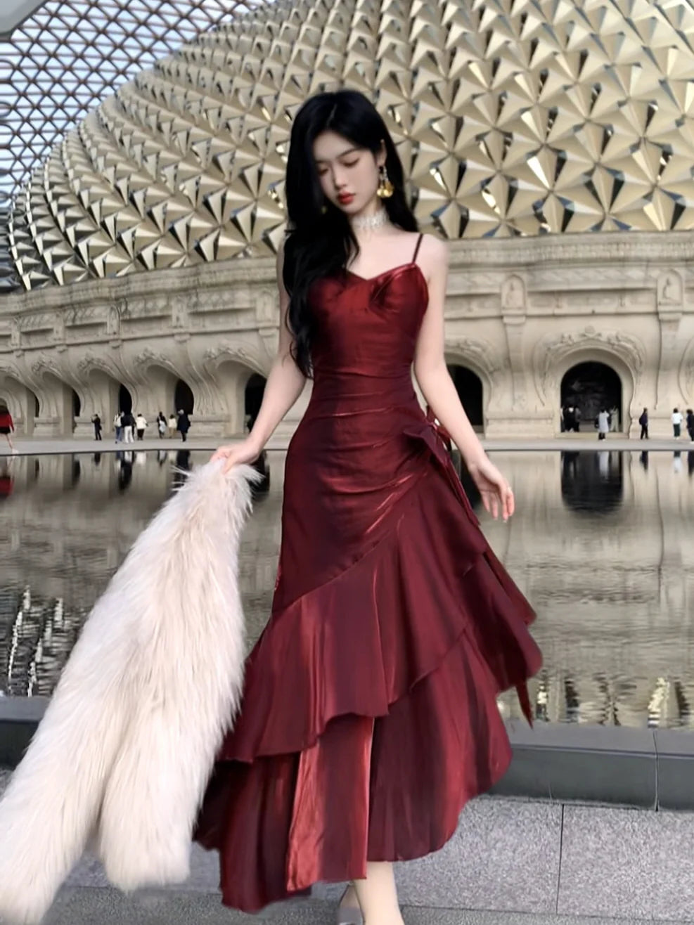 Crimson Elegance Mermaid Bow Dress
