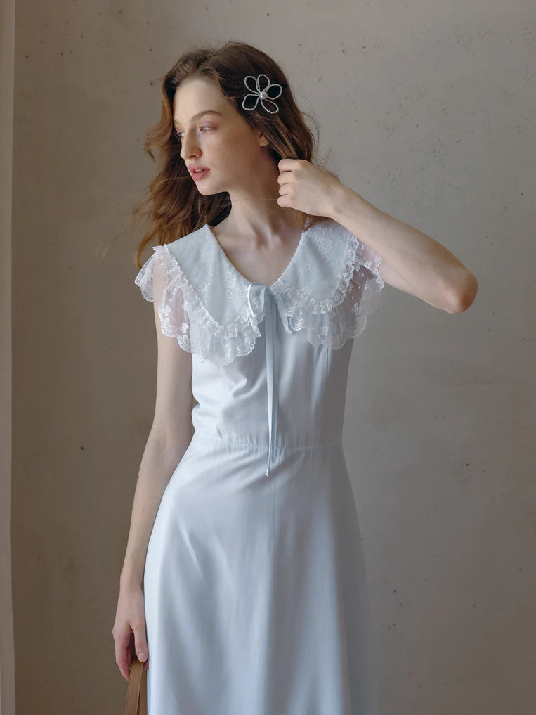 Sky Blue Lace Collar Dress
