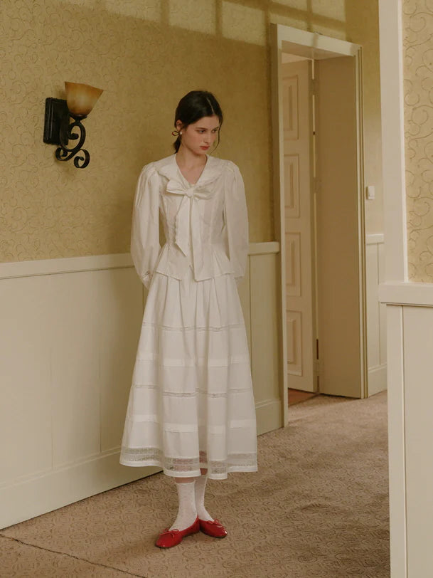 Victorian Bow-Tie Cotton Blouse