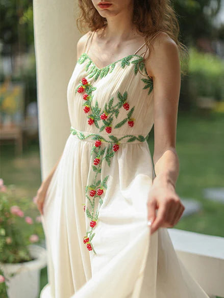 Strawberry Garden Vintage Embroidered Dress