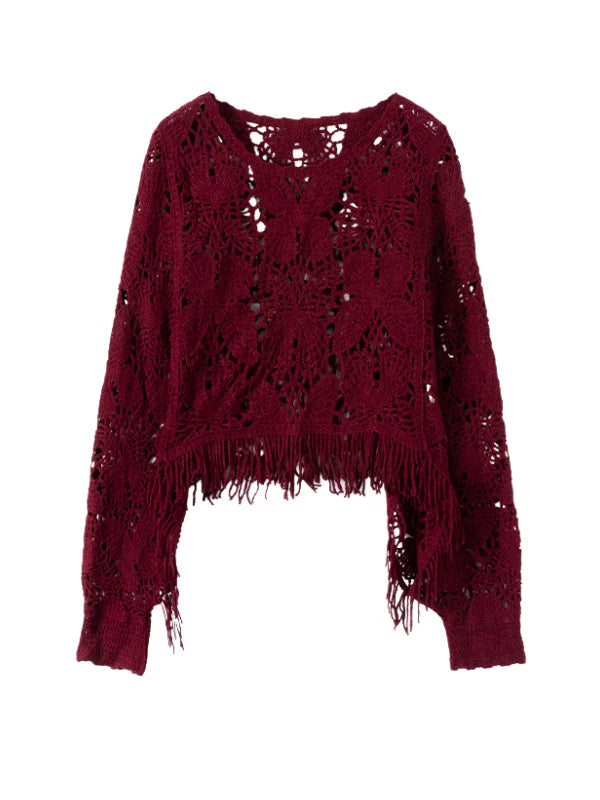Bohemian Crochet Fringe Knit Top