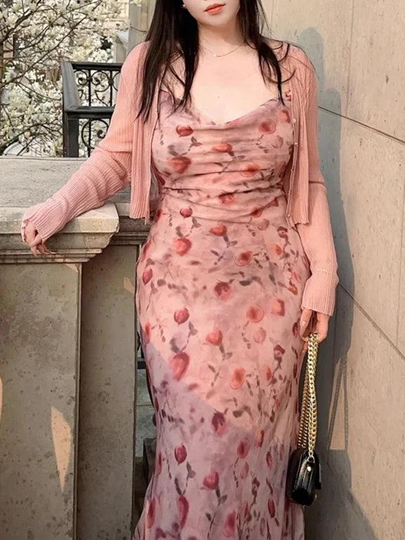 Plus Size Blush Cherry Blossom Slip Dress