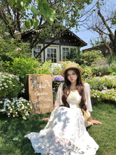 Ivory Garden Bloom Dress with Lace Ruffles