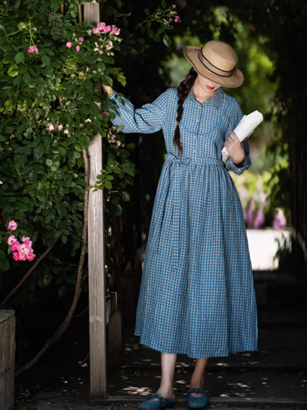 Spring Breeze Blue Checkered Dress