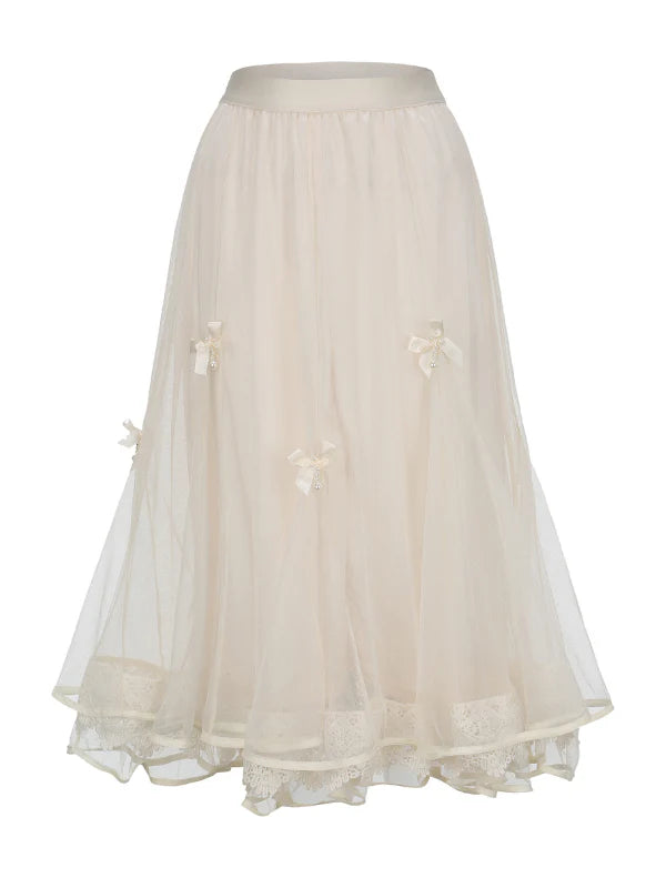 Pearl Ribbon Tulle Skirt