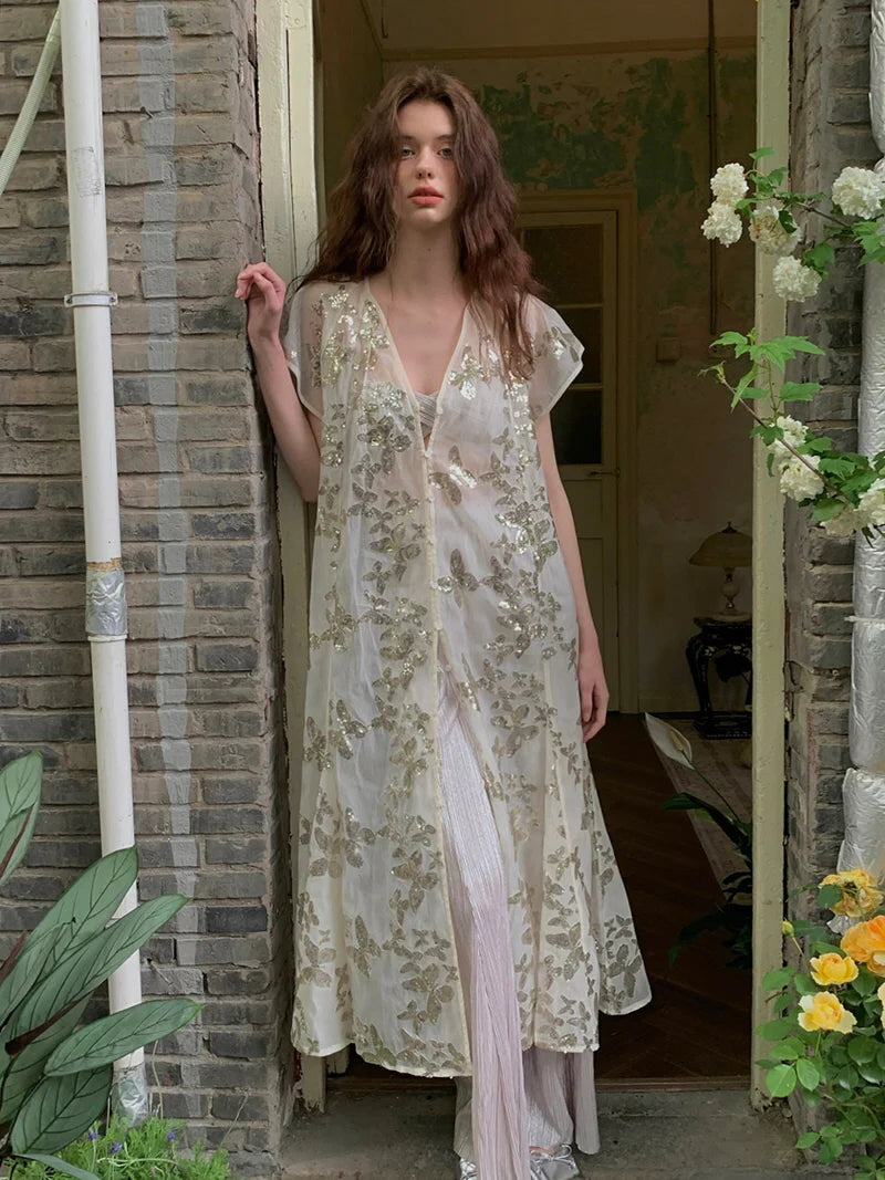 Golden Butterfly Sheer Cardigan Dress