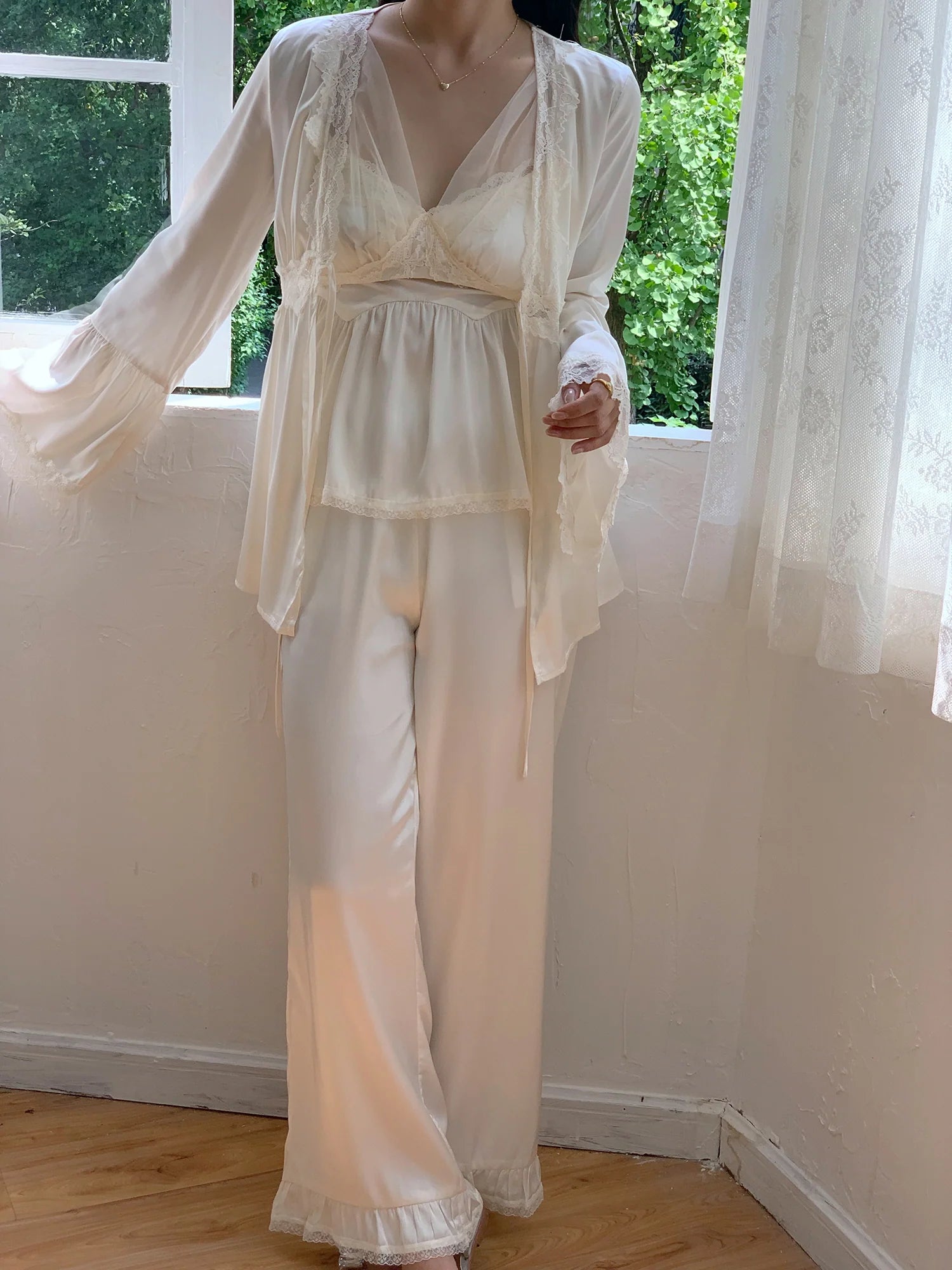 Ethereal Elegance Ivory Loungewear Set