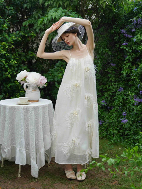 Ivory Feather Bloom Slip Dress