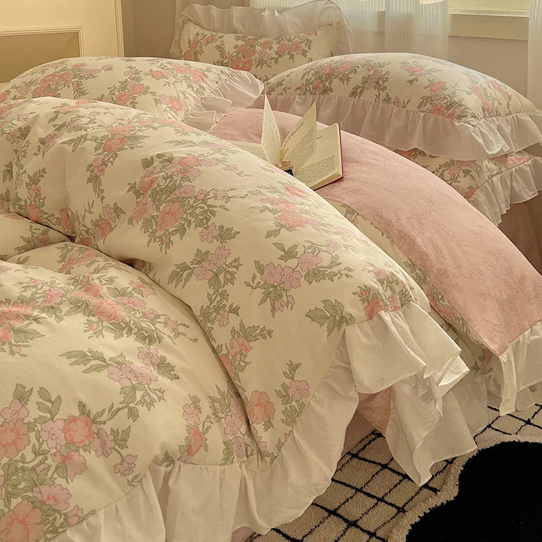 Princess Floral Pink Cotton Bedding Set