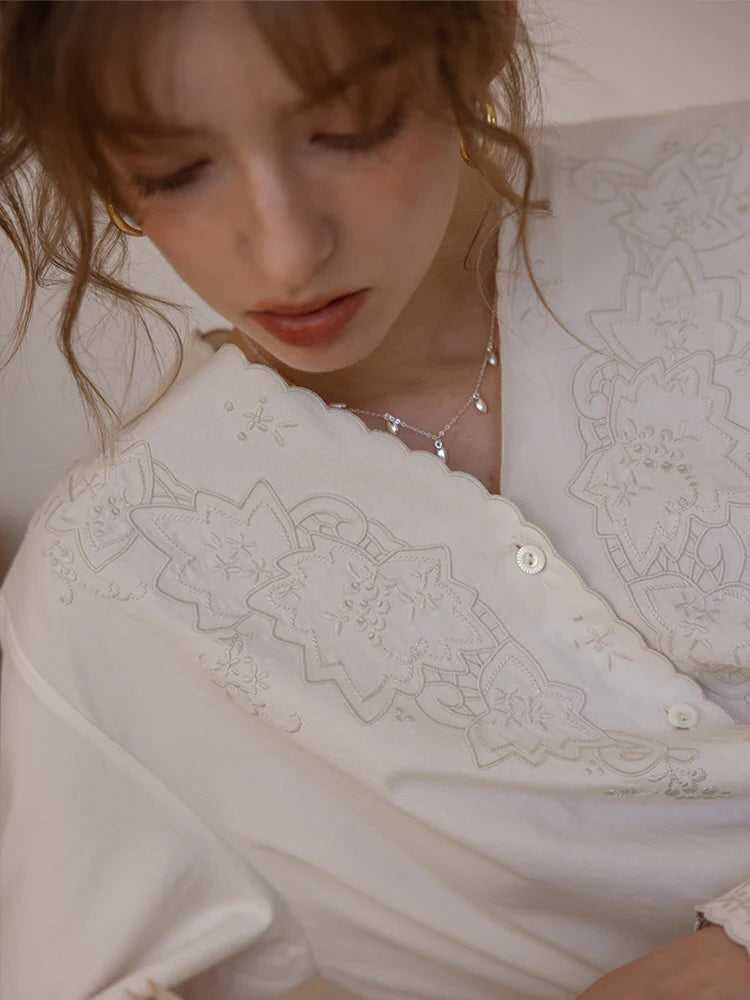 Scallop Embroidery Vintage Blouse
