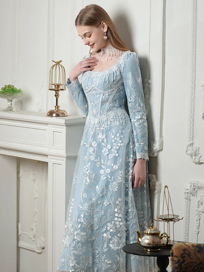 Celestial Blue Embroidered Lace Dress