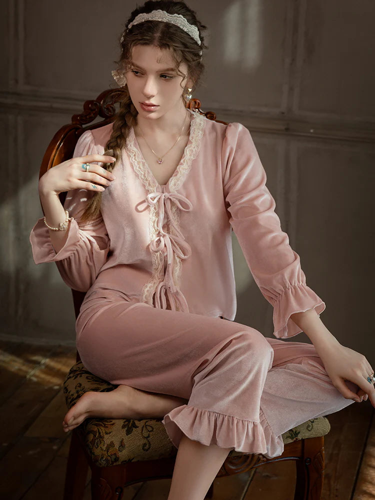 Blush Velvet Ribbon Pajama