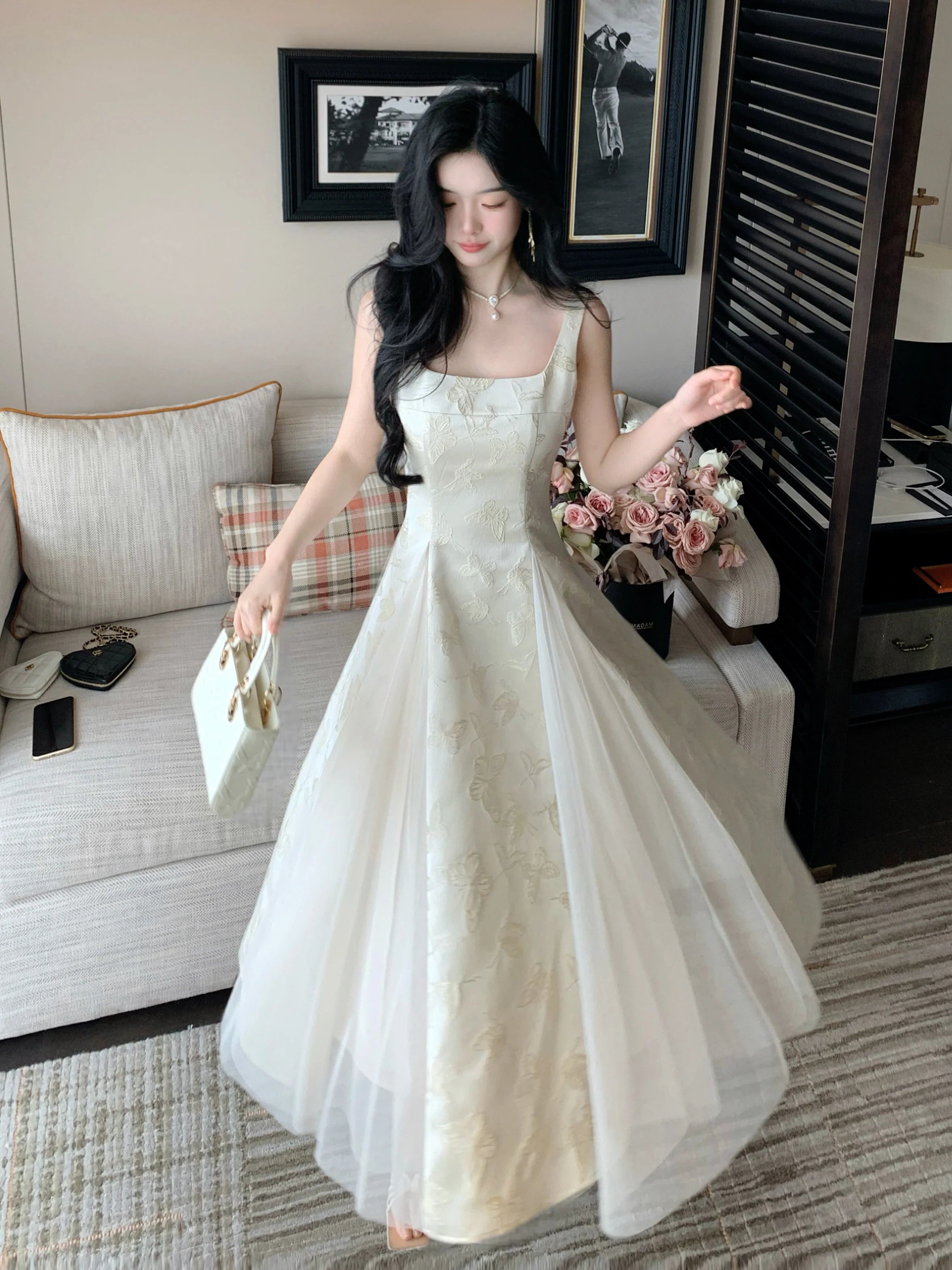 Ethereal Butterfly Embroidered Jacquard Dress