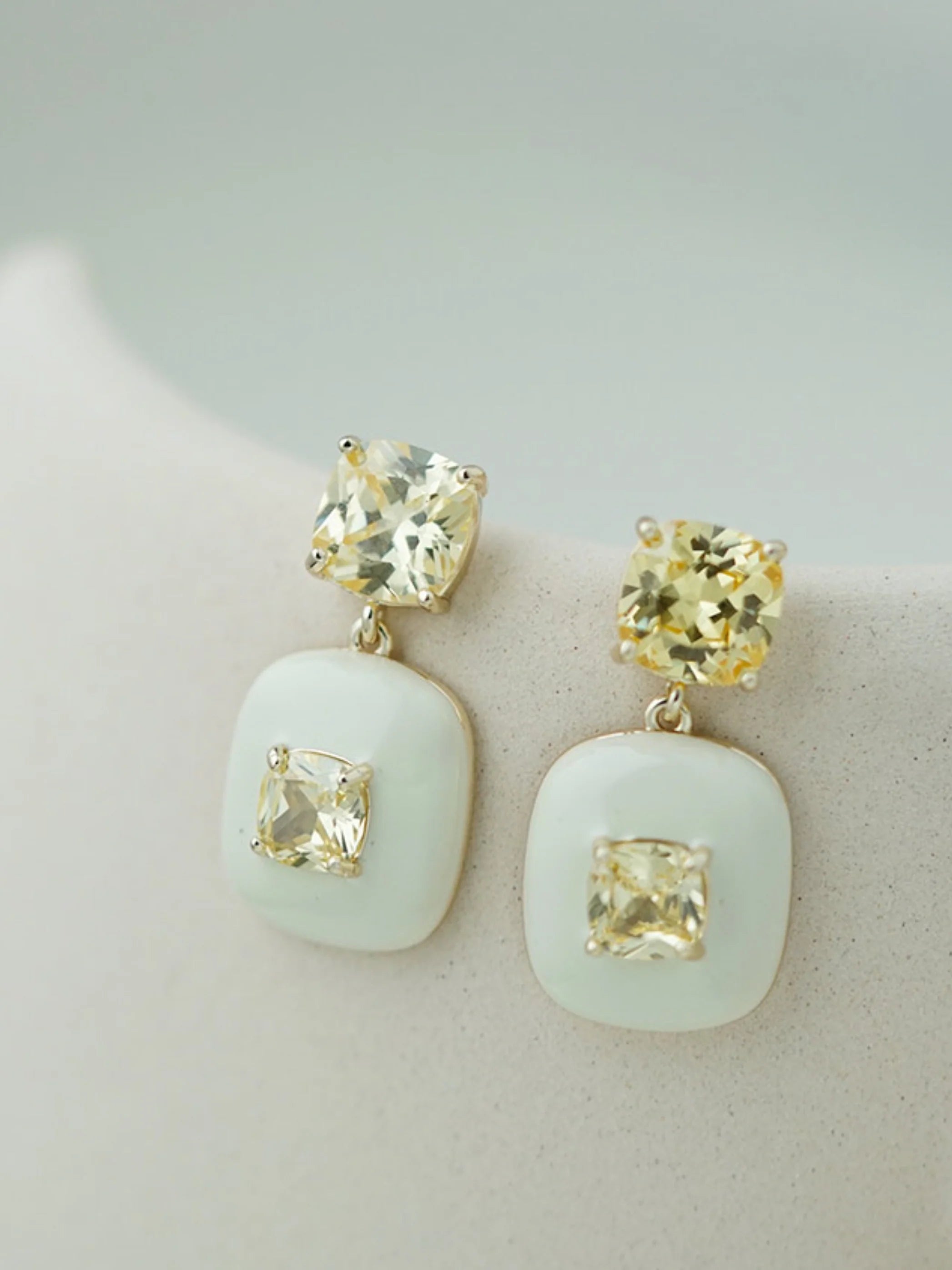 Yellow Crystal and Enamel Earrings