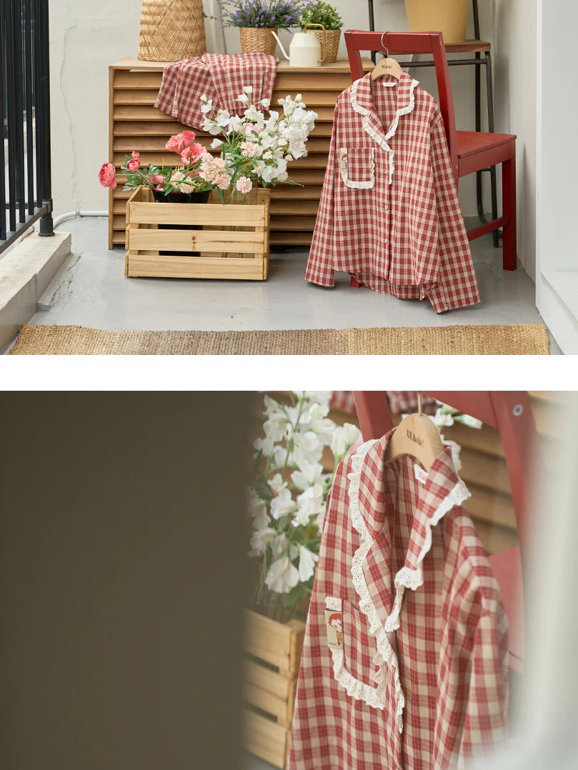 Rustic Checkered Lace Pajama Set