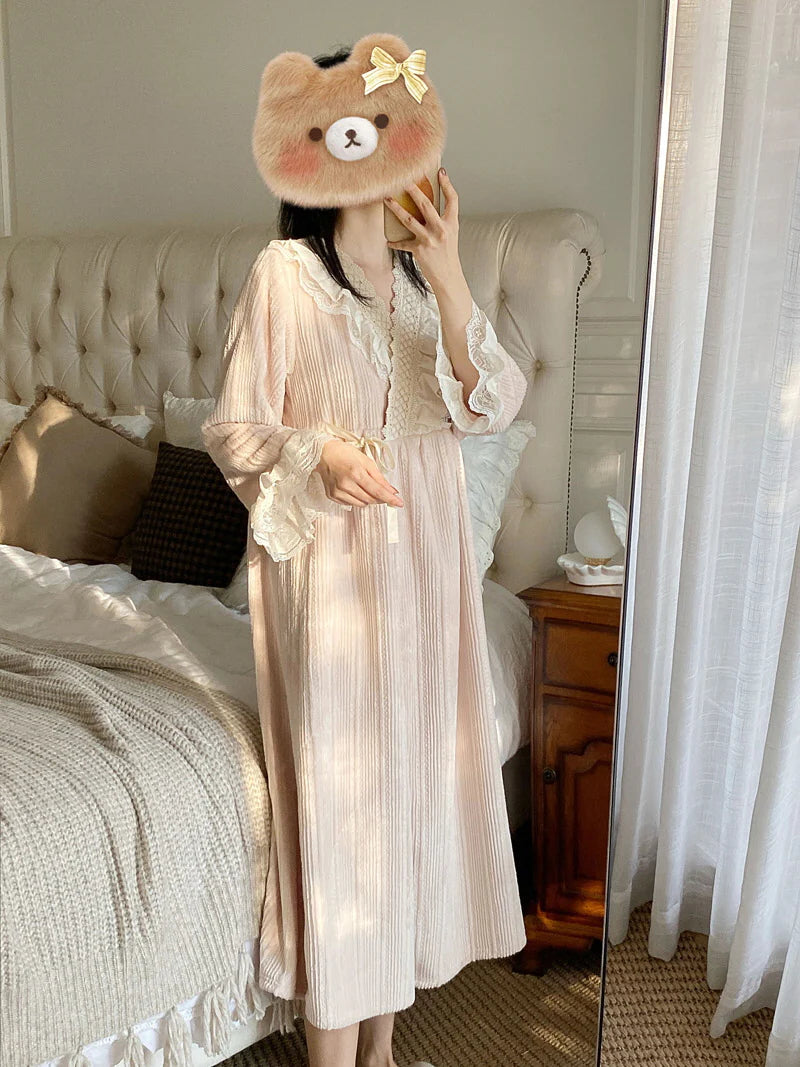 Dreamy Lace-Trim Velvet Nightgown