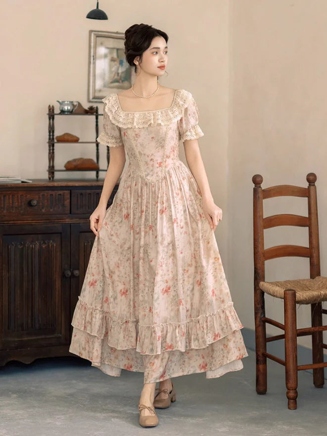 Oil Painting Bloom Lace Dress