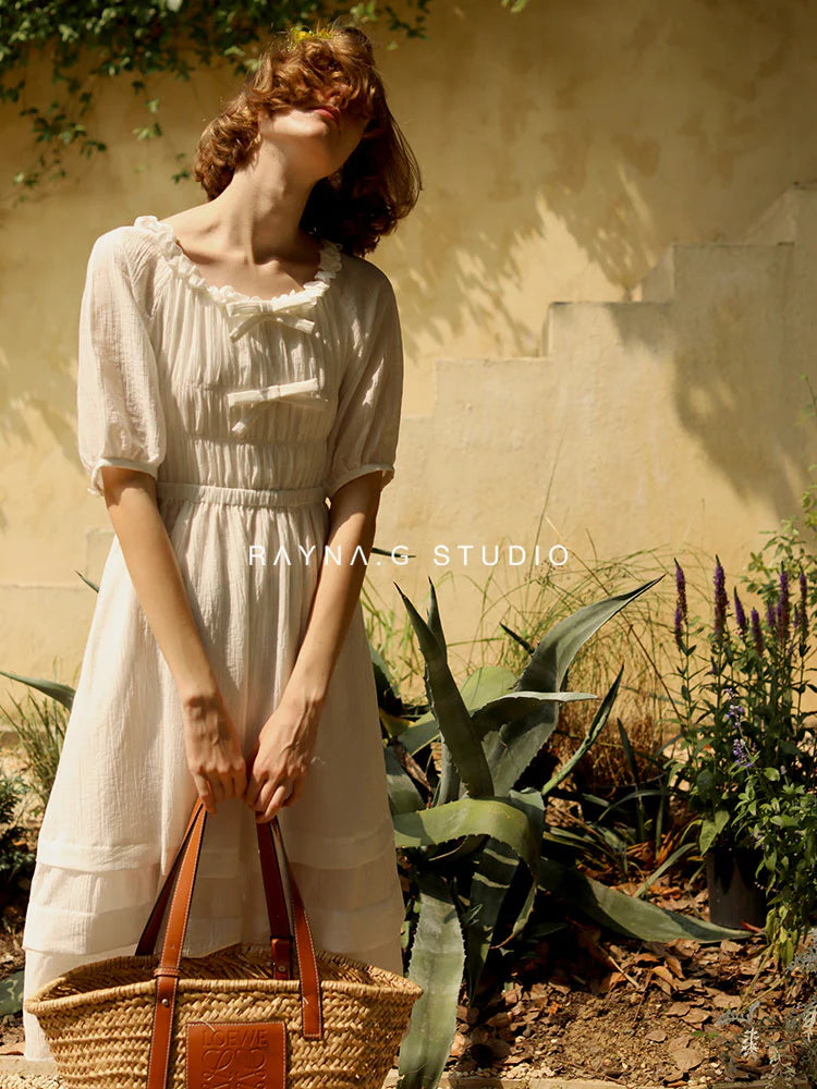 Ethereal Cottage Bow White Dress