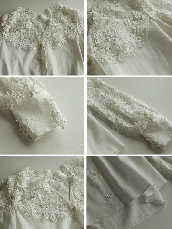 Ethereal Lace Trim Linen-Cotton Blouse