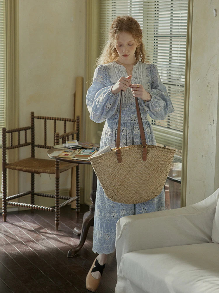 Enchanted Blue Embroidered Cotton Dress