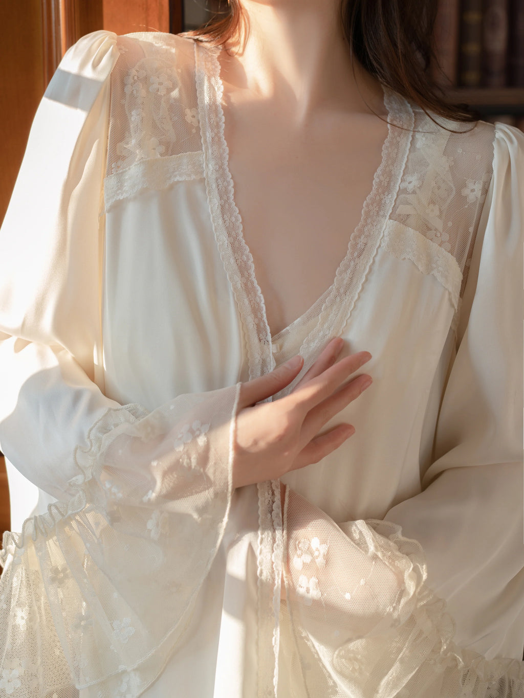 Ivory Whisper Lace Nightgown Set