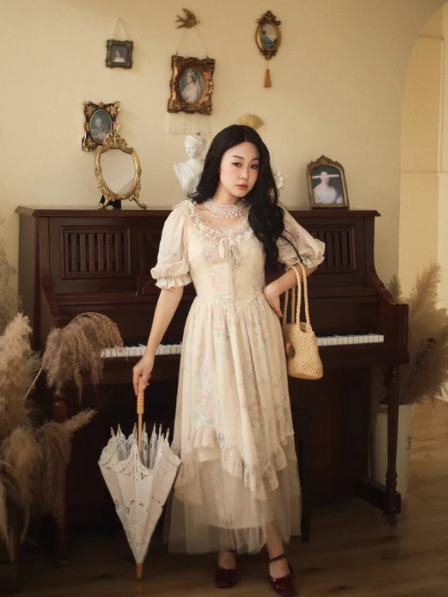 Romantic Pastel Garden Ruffle Dress