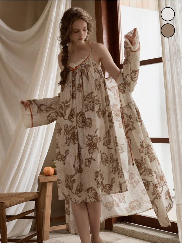 Woodland Toile Print Nightgown & Robe Set