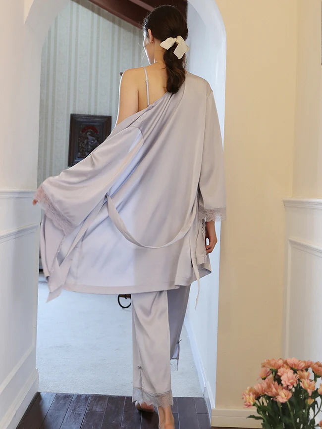 Moonlit Lace Satin Loungewear Trio