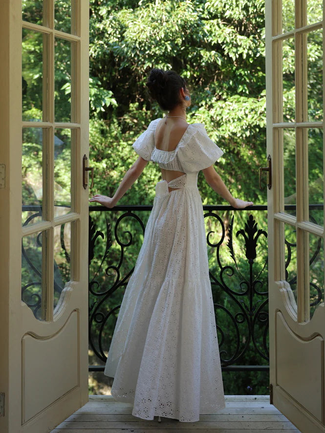 Daisy Lace Back Bow Cotton Dress