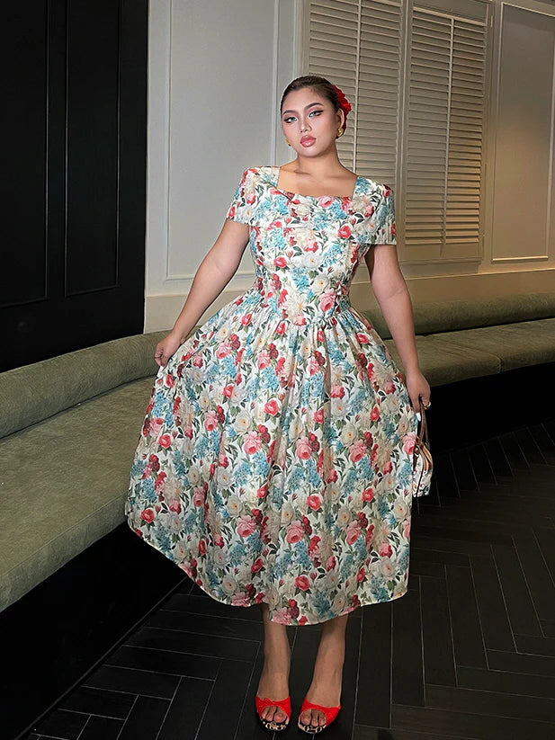 Blossom Garden Square-Neck Floral Dress