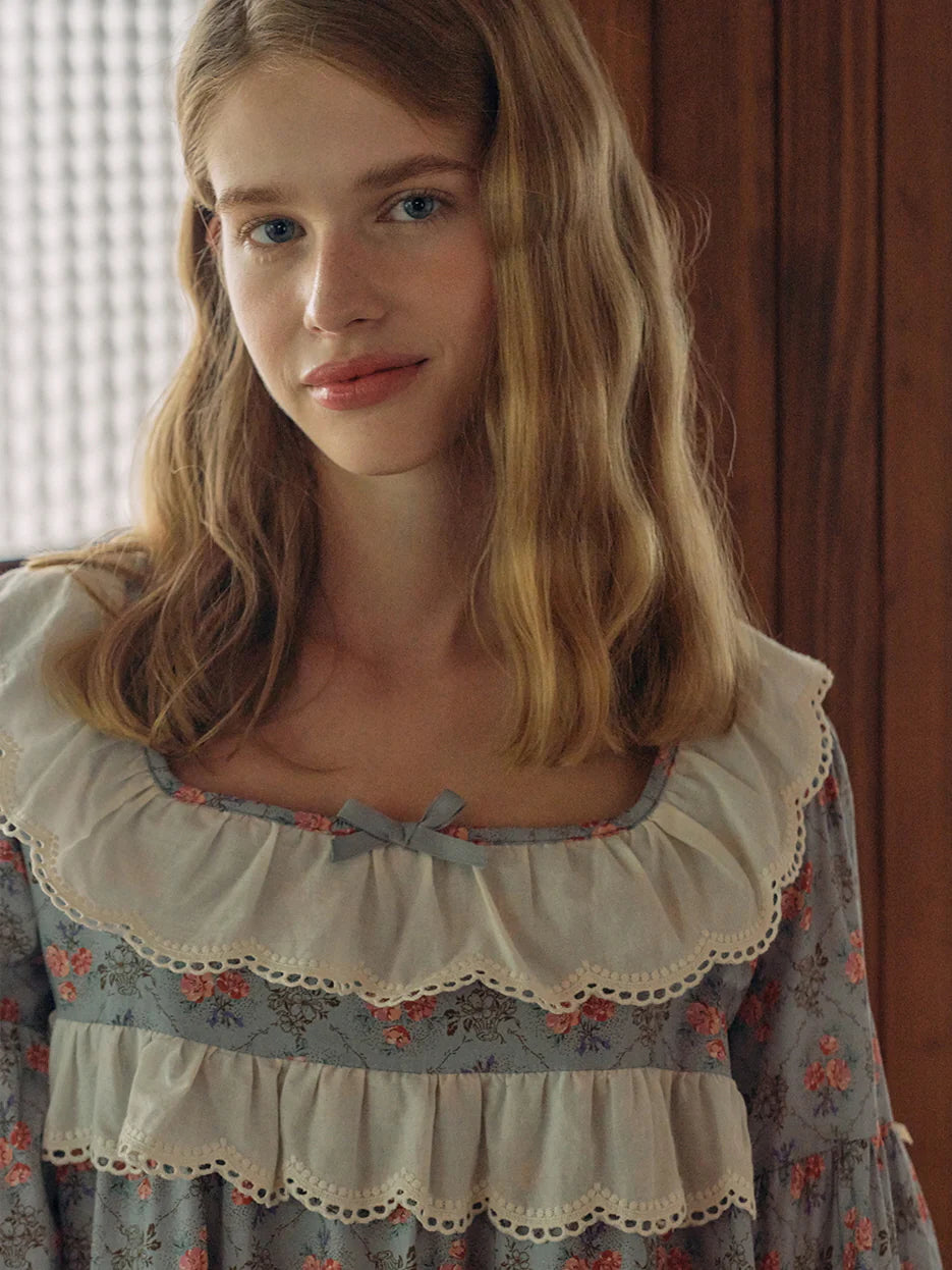 Whispering Blooms Lace-Trim Nightgown