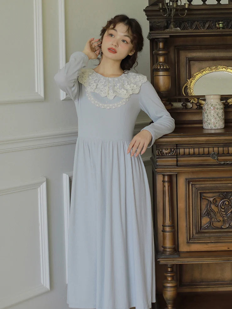 Powder Blue Lace Collar Knit Dress