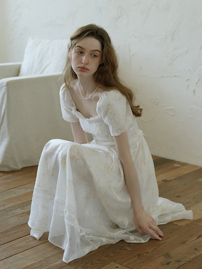 White Floral Corset Waist Dress