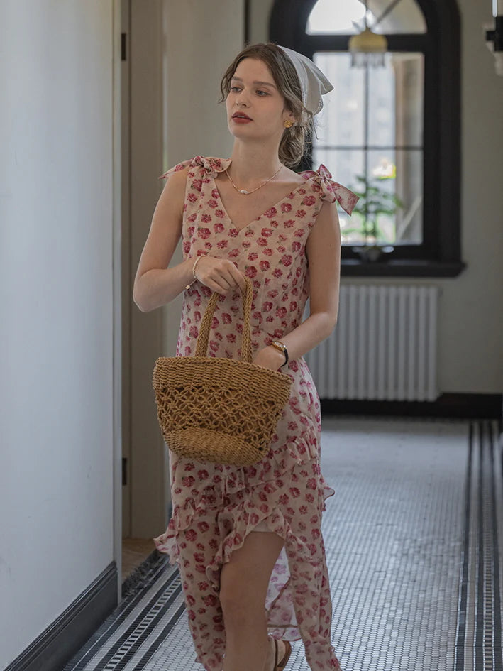 Romantic Rose Garden Ruffled Wrap Dress