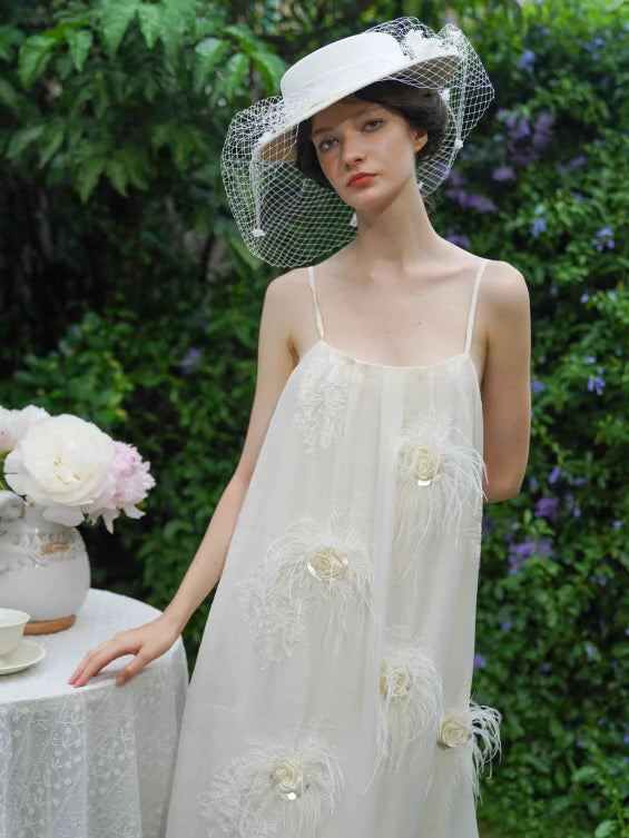 Ivory Feather Bloom Slip Dress