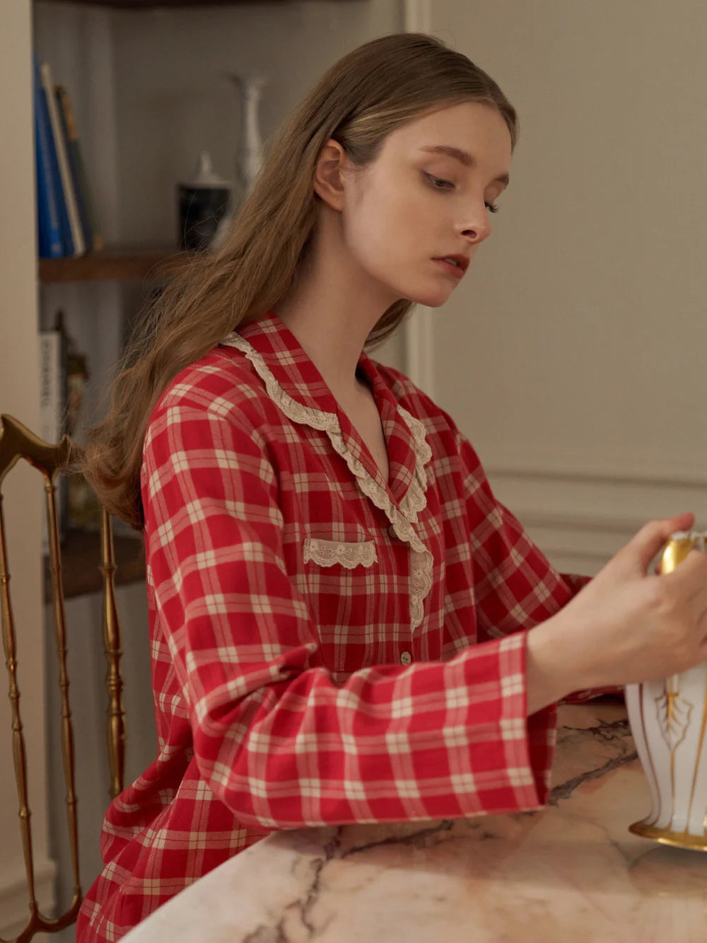 Cherrywood Check Lace Pajama Set