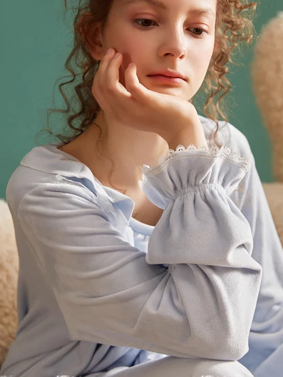 Velvet Reverie Ruffled Pajama Set