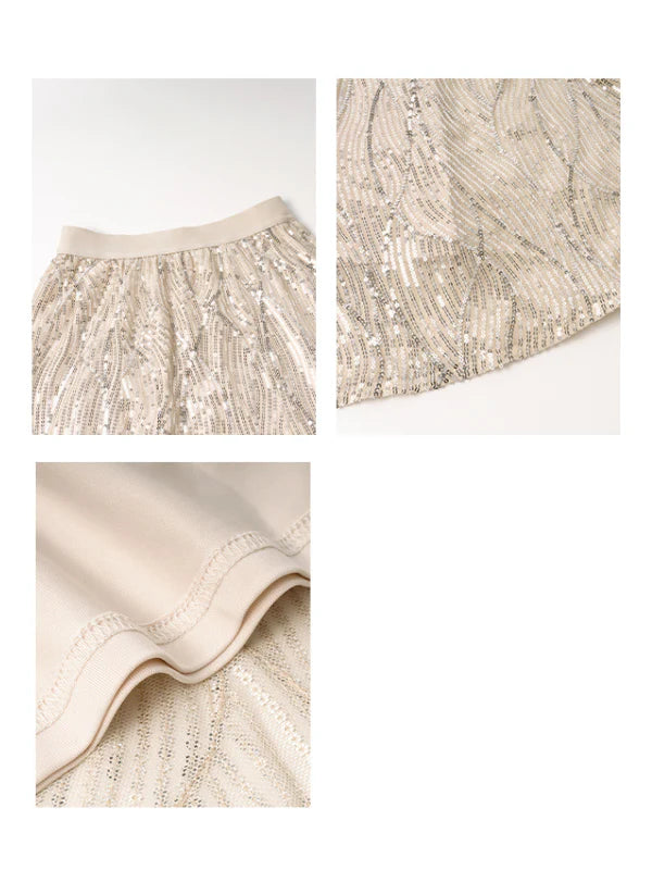 Champagne Sequin A-Line Skirt