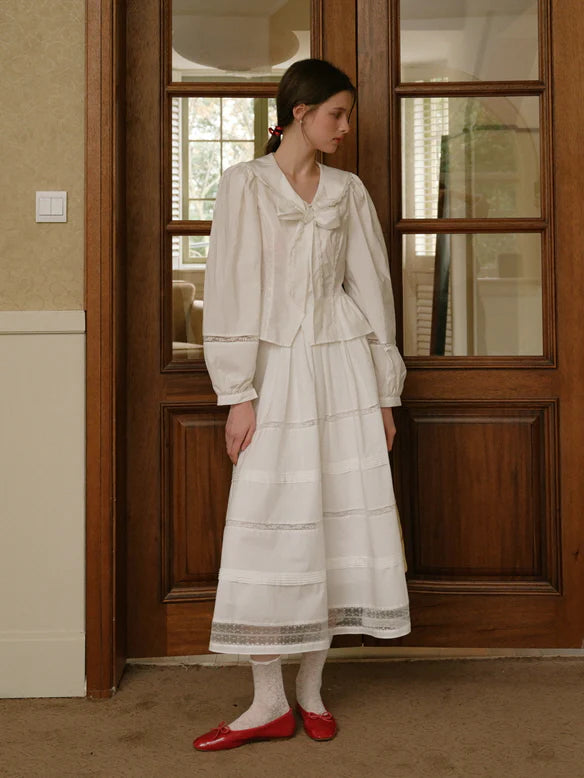 Victorian Bow-Tie Cotton Blouse