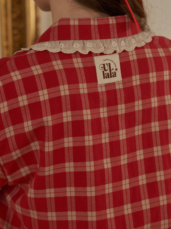 Cherrywood Check Lace Pajama Set